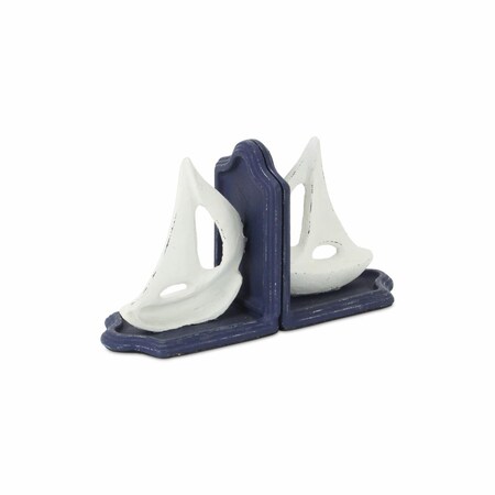 Palacedesigns 5 in. Cast Iron Boat Bookends Sculpture, Blue, 2PK PA3664382